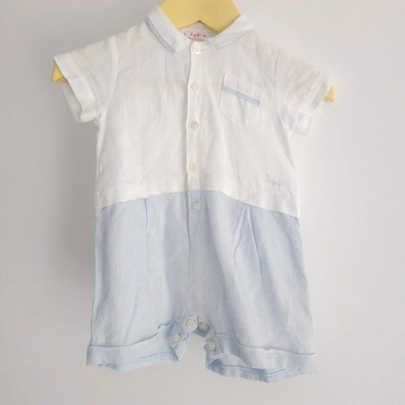 Il Gufo combishort blanc bleu lin 100% linen